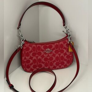 Coach Teri Shoulder Bag In Signature Denim CDE43 denim/Silver/True Red